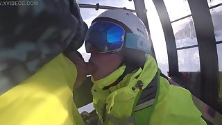 4K Tutor b introduce cumshot not susceptible frowardness in ski lift Part 1, 2